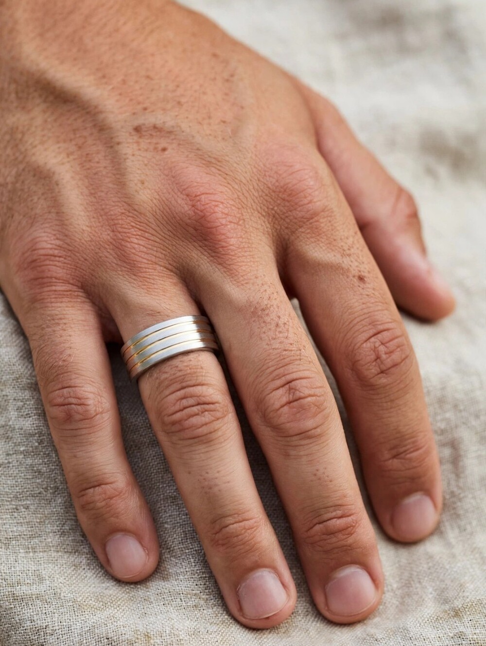 Two-Tone Silver and Gold Stacked Band Ring US Size 10